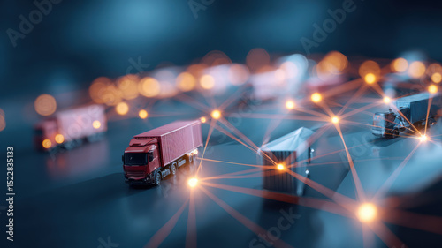 Global logistics icons connected via 6G data flow, trade concept