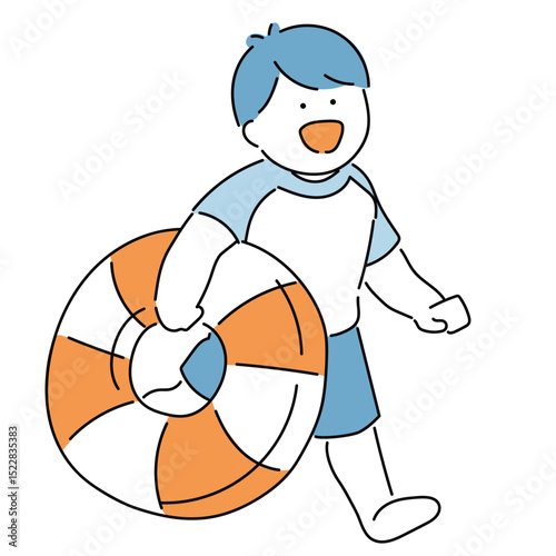 プール遊びを楽しむ子供_浮き輪_男の子_夏色