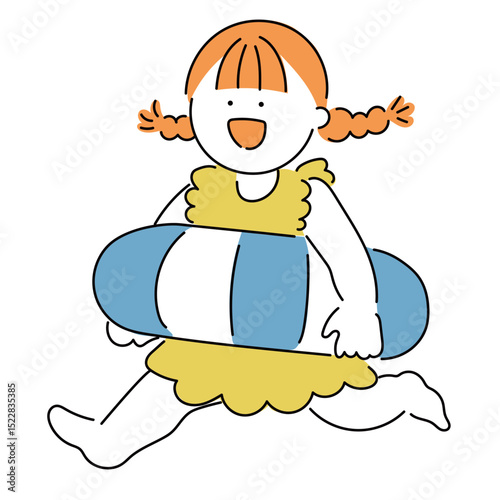 プール遊びを楽しむ子供_浮き輪＿女の子_夏色