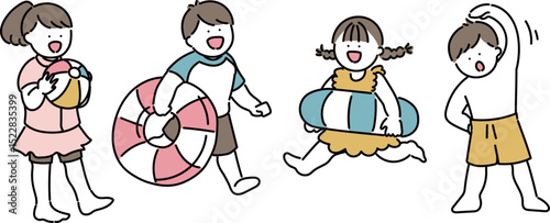プール遊びを楽しむ子供達セット