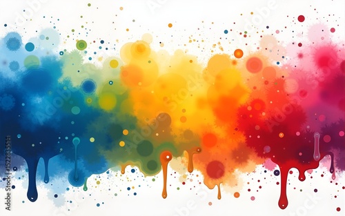 Abstract art with splashes of multicolor paint, as a fun, creative & inspirational background texture - in long panorama / banner. High quality
