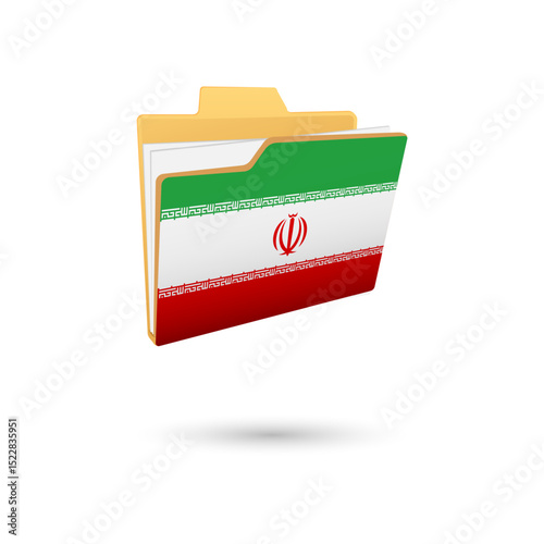 Vector illustration of Iran flag isolated in file folder on white background.