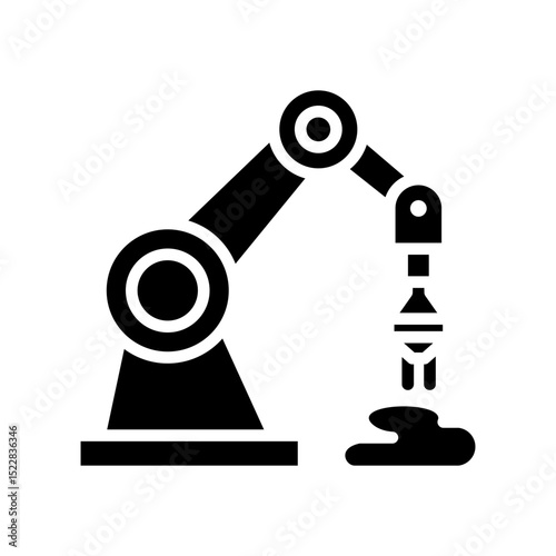 Liquid Dispensing Robotic Arm Icon – Industrial Glyph Symbol