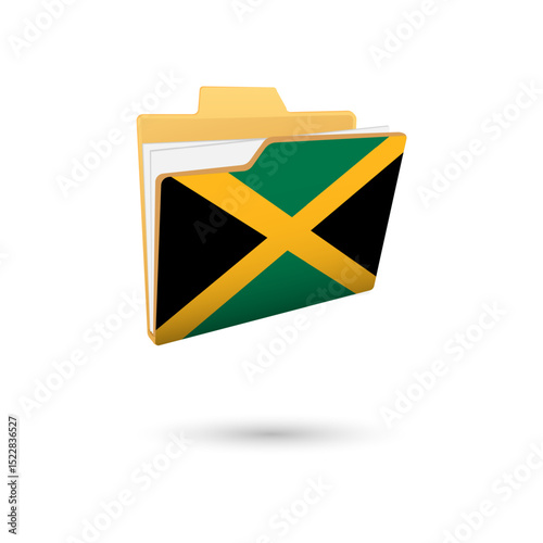 Vector illustration of Jamaica flag isolated in file folder on white background.