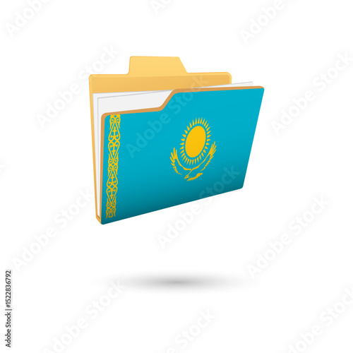 Vector illustration of Kazakhstan flag isolated in file folder on white background.