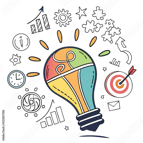 Bright ideas colorful lightbulb brainstorming concept design vector success creative thinking