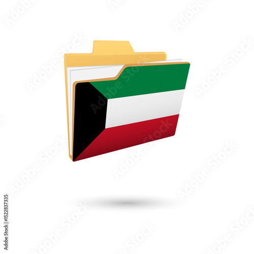 Vector illustration of Kuwait flag isolated in file folder on white background.