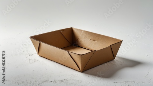 A rectangular cardboard food tray with an open top on a white background.