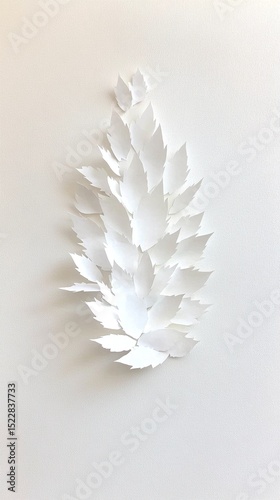 White Paper Leaf Collage on Textured Wall
