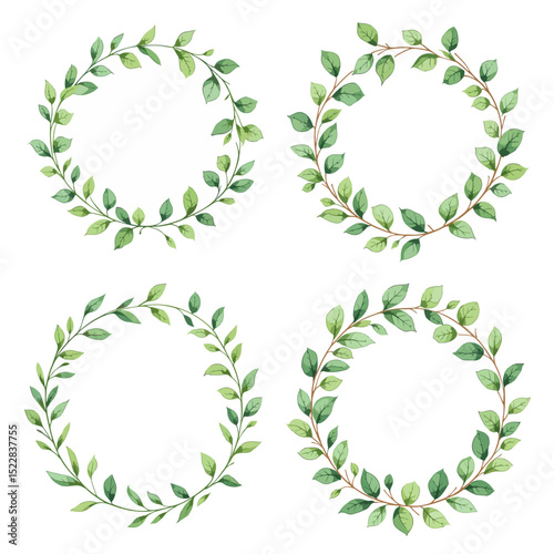 Set Wreath of leaves watercolor	