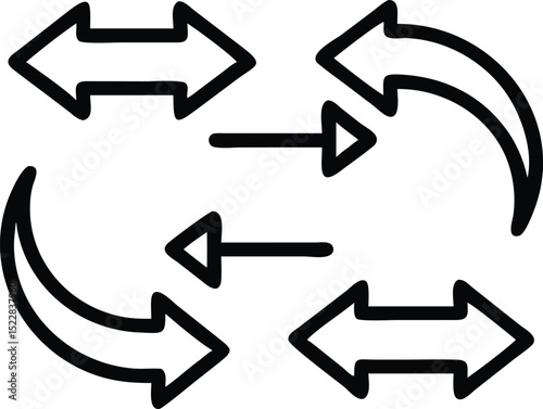 Hand-drawn line art arrow icons set for data flow and transfer. set of arrows. set of vector arrows