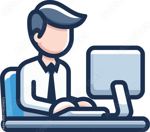 デスクで仕事をしている男性のイラスト