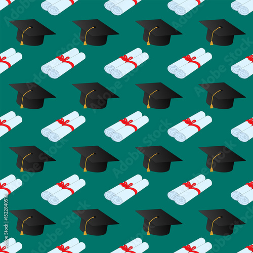 Seamless vector pattern with school scissors and paper garlands. Illustration on blue background. Creative classroom supplies. For back to school theme, school stationery, textile, and wrapping paper.
