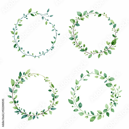 Set Wreath of leaves watercolor	