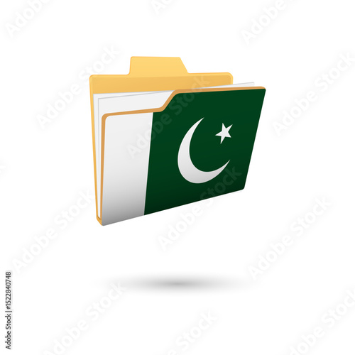 Vector illustration of Pakistan flag isolated in file folder on white background.