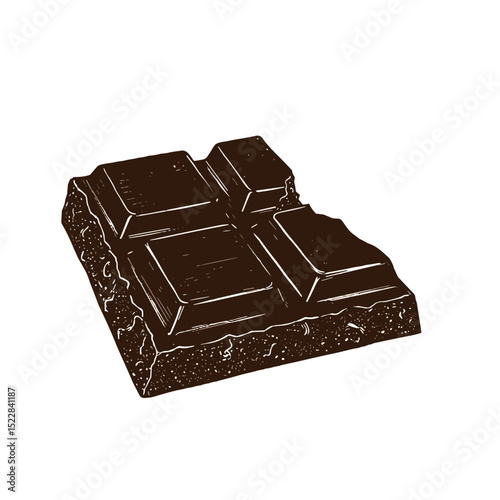 Dark chocolate square with a broken piece showing texture  