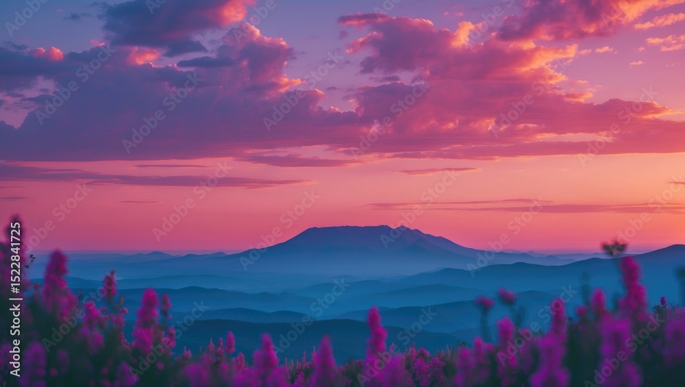 Obraz premium Distant mountain silhouette in the afternoon with empty copy space for text.