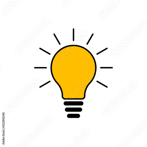 Yellow light or idea vector icon. Yellow lamp or bulb flat icon. Lightbulb sign