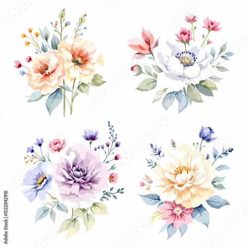 Collection of floral and botanical elements. Set of leaf, foliage wildflowers, plants, bloom, leaves and herb. Hand drawn of blossom spring season vectors for decor