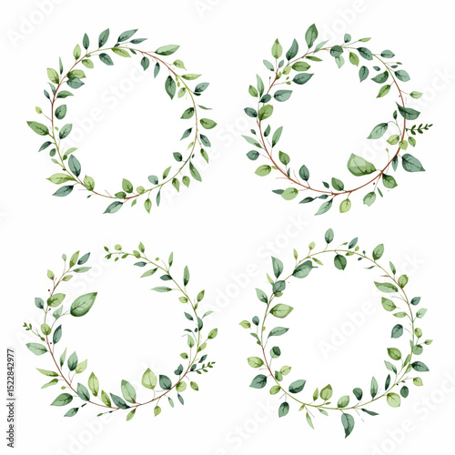 Set Wreath of leaves watercolor	