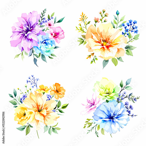 Collection of floral and botanical elements. Set of leaf, foliage wildflowers, plants, bloom, leaves and herb. Hand drawn of blossom spring season vectors for decor, website, wedding card and shop.