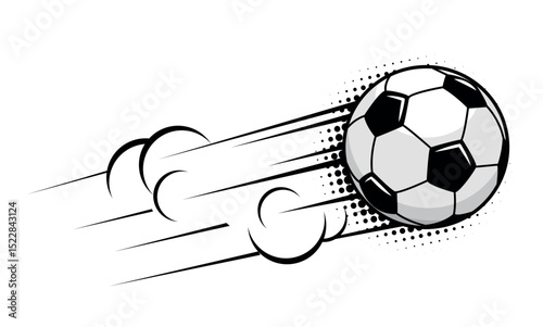 Soccer football ball fly at high speed. Vector on transparent background in comic style 