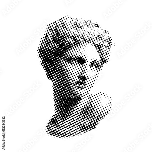 Sculpture of Aphrodite's bust on Craiyon with halftone effect,dotted vintage cutout collage element