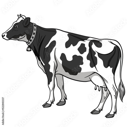 Classic holstein friesian cow black and white spots dairy farm milk rural field grass cattle animal