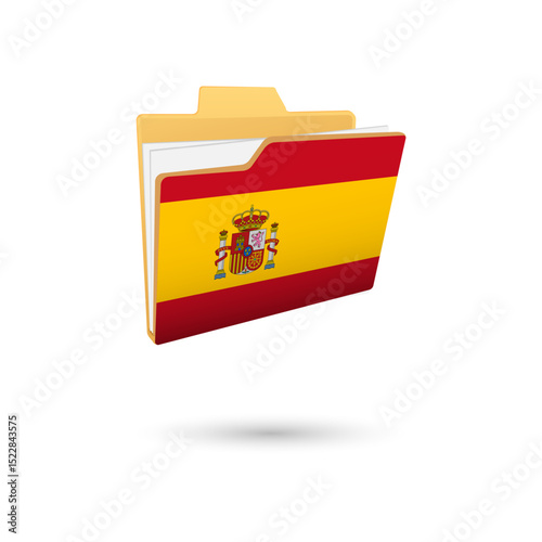 Vector illustration of Spain flag isolated in file folder on white background.