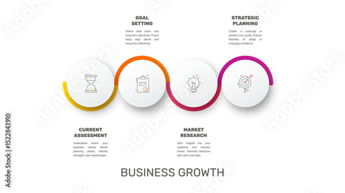 Modern and simple flat vector illustration. Infographic template with four circles, elements, sectors and percentages. Designed for business, presentations, web design, interface 4 step diagrams