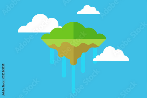 a floating island with a cascading waterfall into