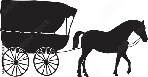 Amish Horse and Carriage Silhouette Vector Illustration on Transparent Background