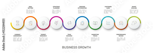 Modern and simple flat vector illustration. Infographic template with 10 circles, elements, sectors and percentages. Designed for business, presentations, web design, interface ten step diagrams