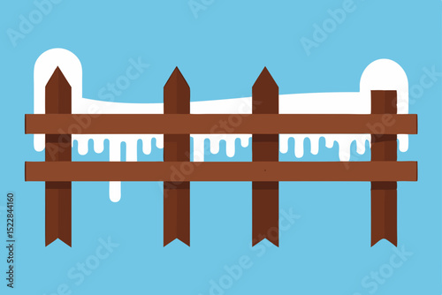 Winter Wonderland Wooden Fence Snow Covered Picket Fence Illustration