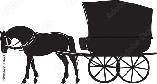 Amish Horse and Carriage Silhouette Vector Illustration on Transparent Background