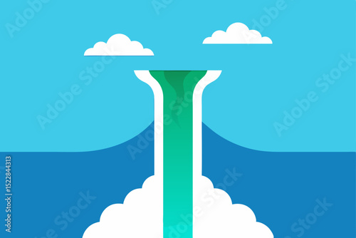 Vector 3D illustration of an ancient stone pedestal with sun and clouds in the sky