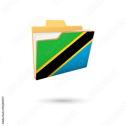 Vector illustration of Tanzania flag isolated in file folder on white background.