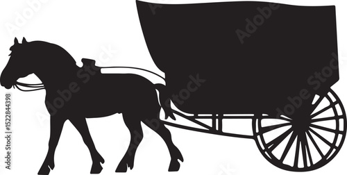 Amish Horse and Carriage Silhouette Vector Illustration on Transparent Background