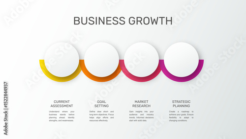 Modern and simple flat vector illustration. Infographic template with four circles, elements, sectors and percentages. Designed for business, presentations, web design, interface 4 step diagrams