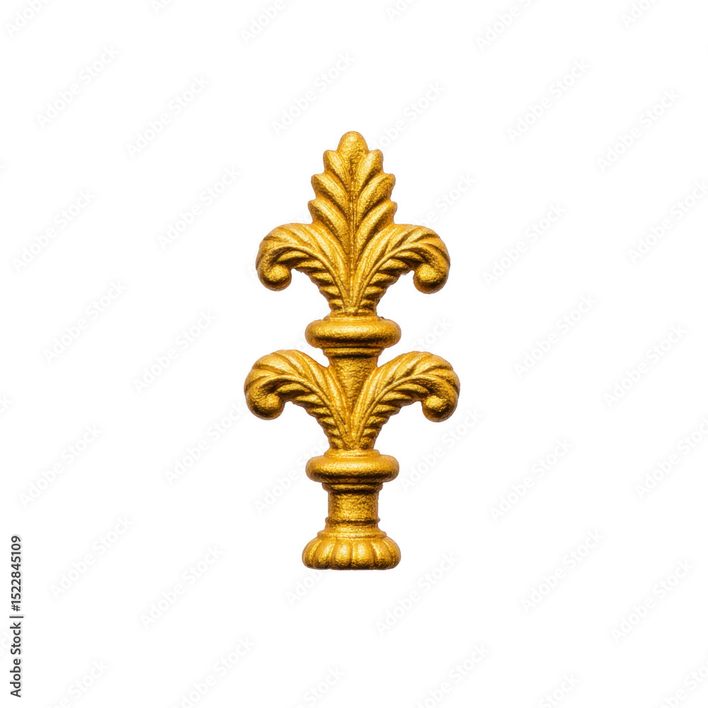 Fototapeta premium Golden fleur de lis emblem with intricate detailing, symbolizing elegance and tradition, set against plain background. design features stylized lily with symmetrical pattern