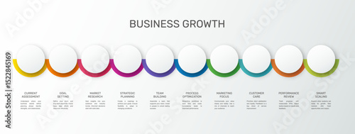 Modern and simple flat vector illustration. Infographic template with 10 circles, elements, sectors and percentages. Designed for business, presentations, web design, interface ten step diagrams