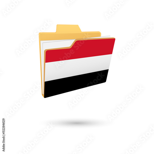 Vector illustration of Yemen flag isolated in file folder on white background.