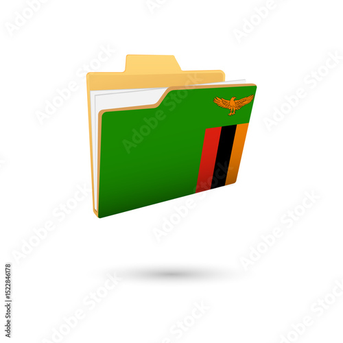 Vector illustration of Zambia flag isolated in file folder on white background.
