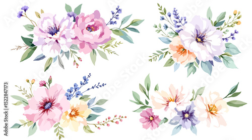 Collection of floral and botanical elements. Set of leaf, foliage wildflowers, plants, bloom, leaves and herb. Hand drawn of blossom spring season vectors for decor, website, wedding card and shop.