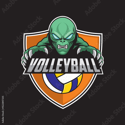 volleyball club logo alien vector illustration design