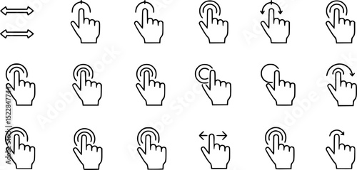 Touch gesture line icon set. Digital interaction outline symbol collection. Editable stroke. Isolated vector illustration
