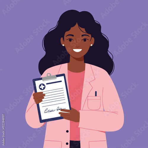 vector illustrations on medical theme. Female doctors in pensive poses and with a notebook