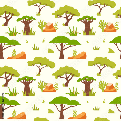 African landscape seamless pattern on light background