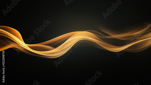 Golden light waves flow smoothly across a dark background, creating an elegant and dynamic abstract composition