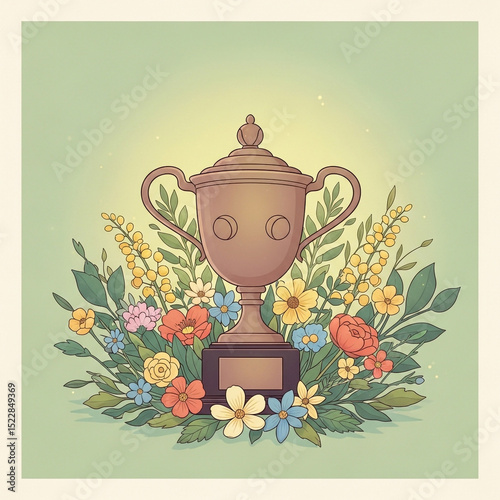 Gold Trophy with Colorful F...